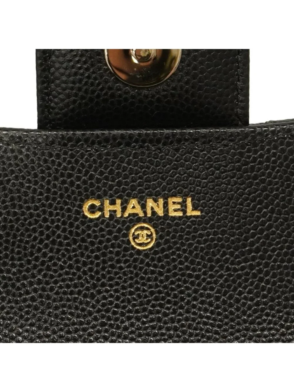 Chanel Shoulder Bag Quilted Caviar Leather Black Champagne Gold